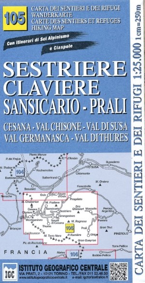 Wandelkaart 105 Sestriere, Claviere, Sansicario, Prali | IGC – Istituto Geografico Centrale