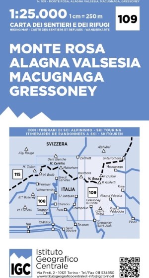 Wandelkaart 109 Monte Rosa – Alagna Valsesia – Macugnaga – Gressoney | IGC – Istituto Geografico Centrale