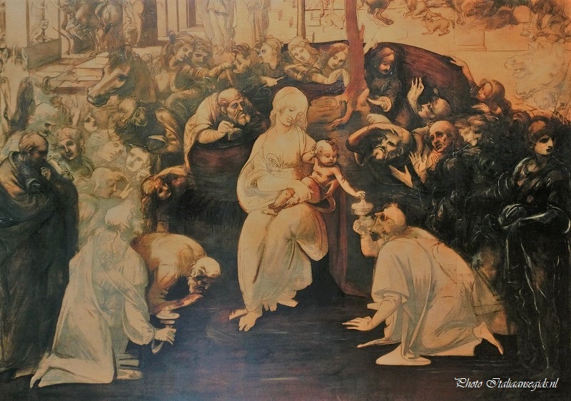 De aanbidding van de koningen door Leonardo da Vinci